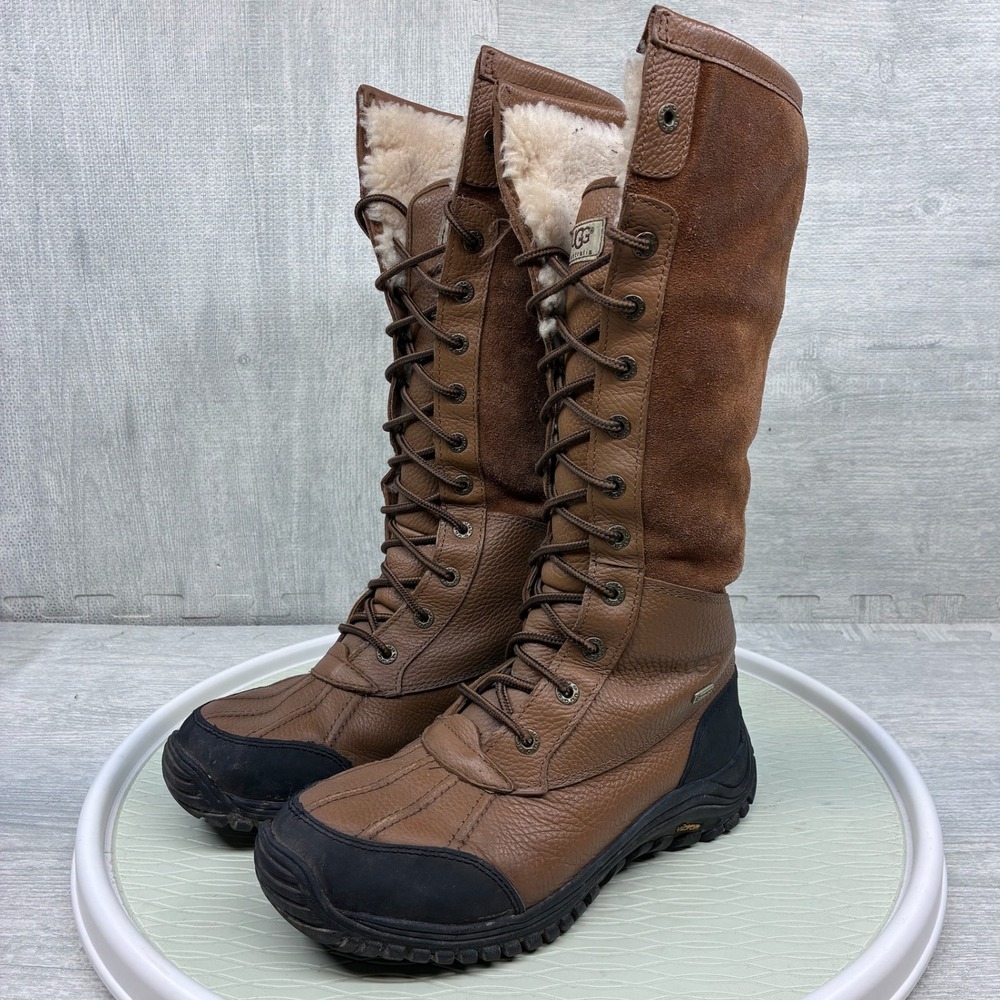 UGG Adirondack Tall Boots Women's 8 Brown Leather Suede Shearling Vibram 5498